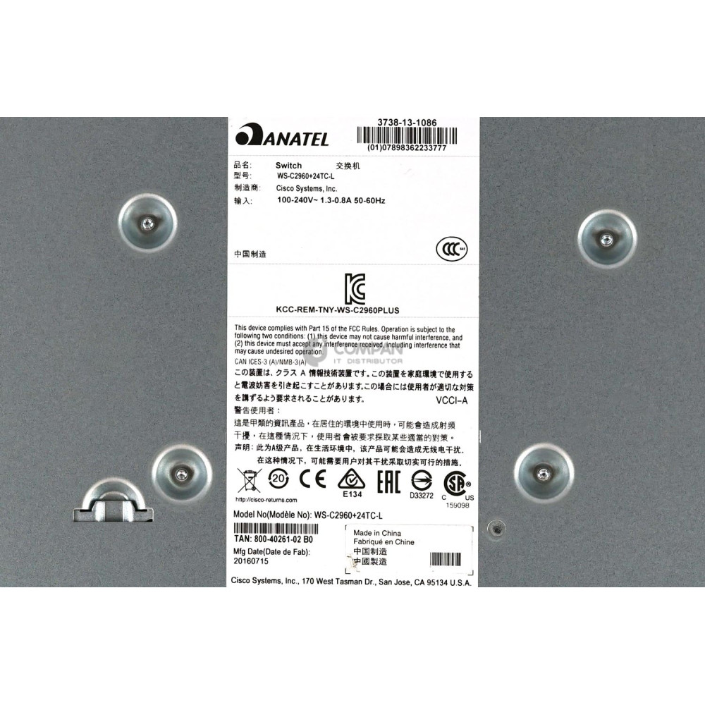 WS-C2960+24TC-L CISCO CATALYST 2960 24-PORT 100MB RJ-45 2-PORT 1GB SFP SWITCH